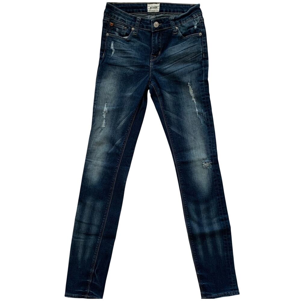 Hudson Girls Sz 16 Blue Cotton Denim Stretch Jeans Skinny Fit Slim Distressed